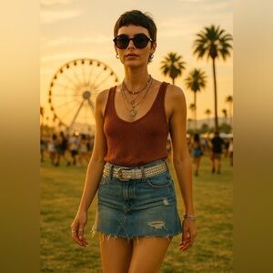 Vintage Y2K Bongo Women's Denim Festival Grunge Micro Mini Skirt Size 7